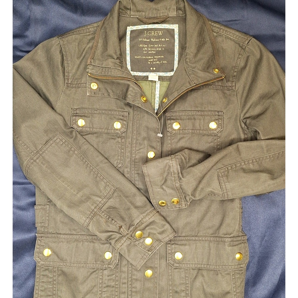 J.Crew Women XS Relaxed Boyfriend Field Jacket Green Army Waist Cinch Style NWOT - Picture 3 of 11